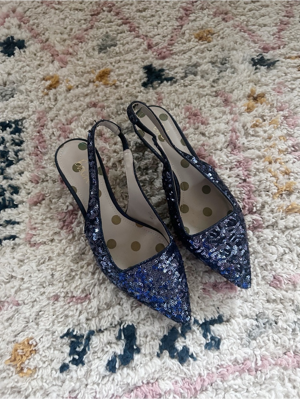 Boden Sequin Pointed Toe Kitten Heel Slingback Heels 38 / 7